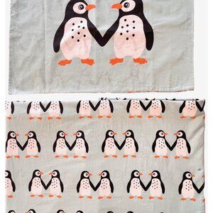 IKEA Blavingad Twin Duvet Cover & Pillowcase Set Penguin Light Turquoise Orange